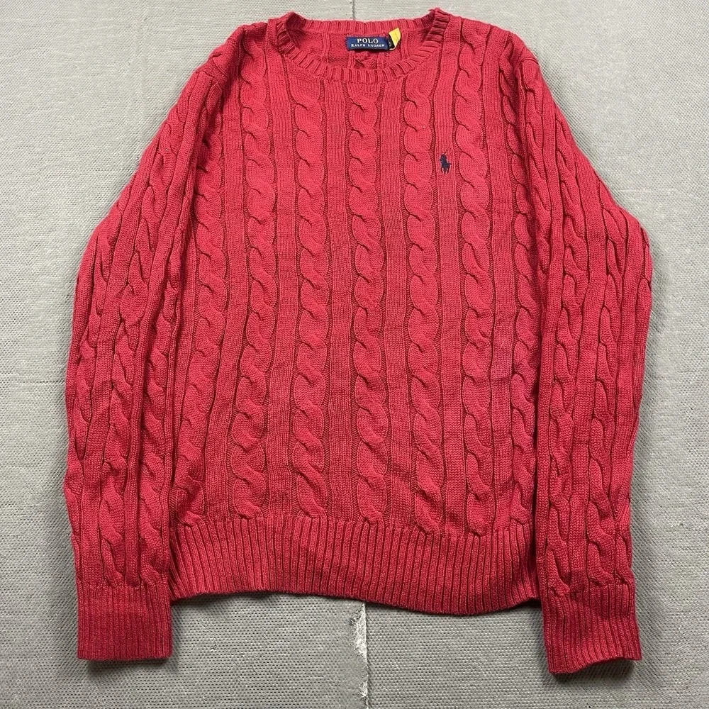 Polo Ralph Lauren Sweater Mens Large Red Cableknit Pullover Crewneck Preppy